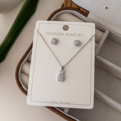 İthal Zirkon Baget Taş Kolye - Küpe Set