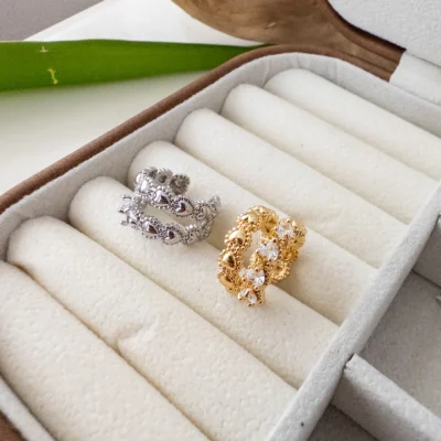 İthal İkili Zirkon Taşlı Kalp Şekilli Tarz Earcuff Küpe