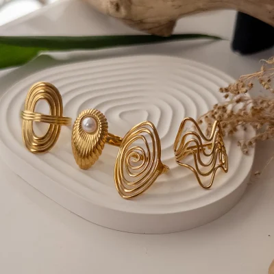 Çelik Ayarlanabilir Gold Renk Plaka Yüzük
