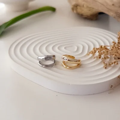İthal Zirkon Taş Detaylı İkili duran Plaka Earcuff Küpe