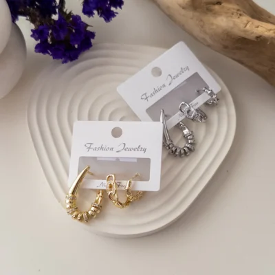 İthal Zirkon Taş İşlemeli Üçlü Tasarım Set Küpe