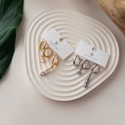 İthal Zirkon Taş Sallantılı Üçlü Minimal Kombin Set Küpe