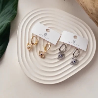 İthal Zirkon Taşlı Göz Sallantılı Minimal Küpe