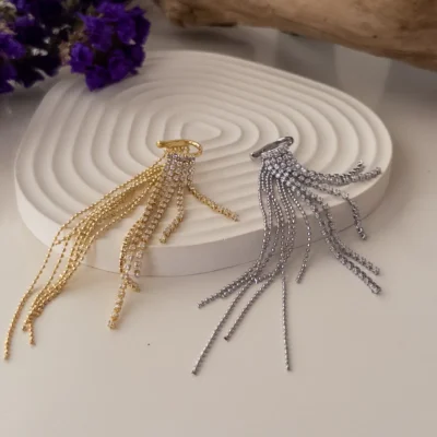Özel Seri Önden Zirkon Taş Sallantılı Arakadan Top Zincir Sallantılı Tasarım Earcuff Küpe