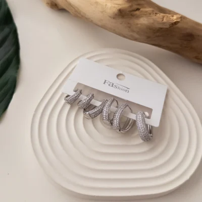 Zirkon Taşlı Bombe Halka Altılı Set Küpe