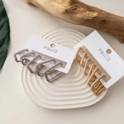 Zirkon Taşlı Dikdörtgen Altılı Kombin Set Küpe
