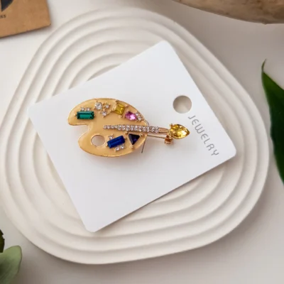 Renkli Zirkon Taşlı Mineli Resim Palet Broş