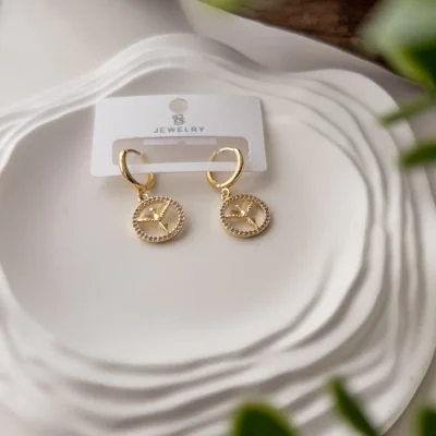 İthal 14K Renk Zirkon Taşlı Anka Kuşu Sallantılı Minimal Halka Küpe