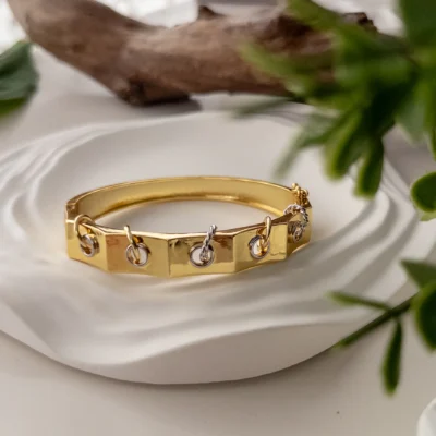 Özel Seri 14K Renk Gümüş Halka Detaylı Tasarım Kelepçe Bileklik