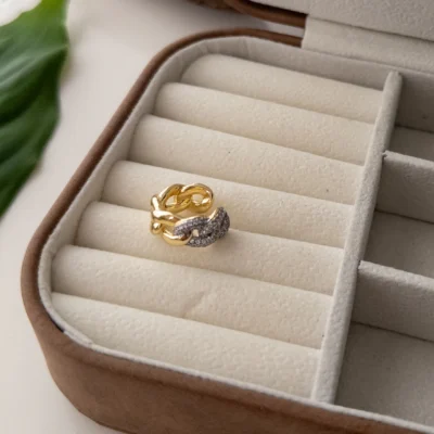 Özel Seri Yarısı Zirkon Taşlı Zincir Plaka Çift Renk Earcuff Küpe
