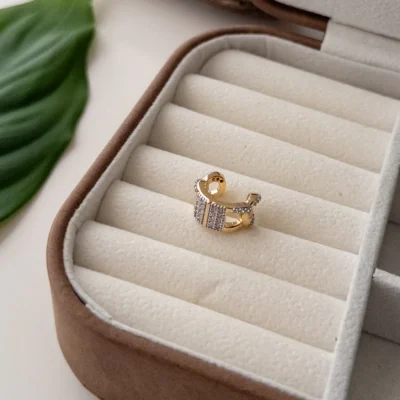 Özel Seri Zirkon Taş İşlemeli Çift Renk Zincir Earcuff Küpe