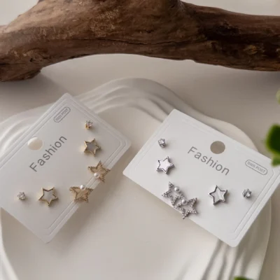 Zirkon Taşlı İnci Detaylı Sedefli Minimal Yıldız Figürlü Çivili Altılı Set Kombin Küpe