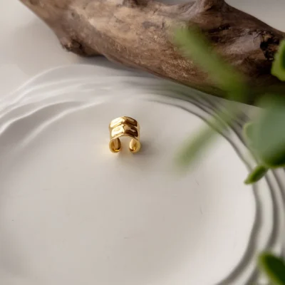 Çelik Ezme Plaka Uzun Zarif Earcuff Küpe