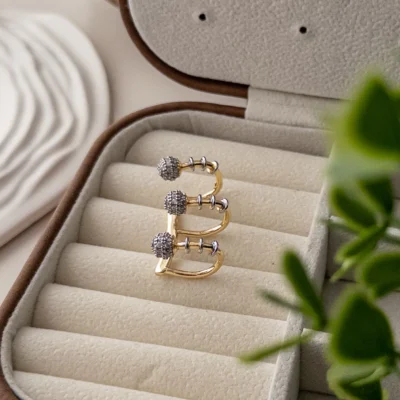 Özel Seri Çift Renk Zirkon Taş İşlemeli Tasarım Uzun Sıkıştırmalı Earcuff Küpe