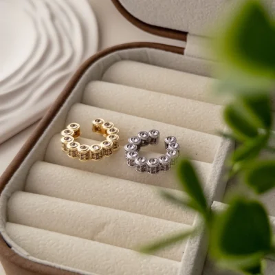 Özel Seri Zirkon Taş İşlemeli Sıkıştırmalı Tasarım Halka Earcuff Küpe
