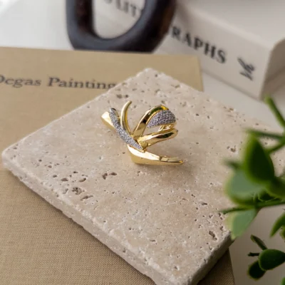 Zirkon Taşlı Çift Renk Üst Kıkırdağa Takılan Büyük Boy Tasarım Plaka Earcuff Küpe