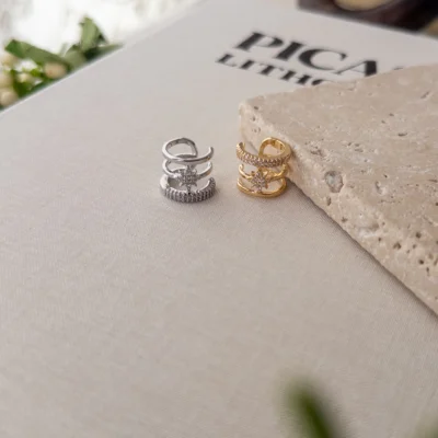 Zirkon Taşlı Üçlü Kutup Yıldızı Figürlü Earcuff Küpe
