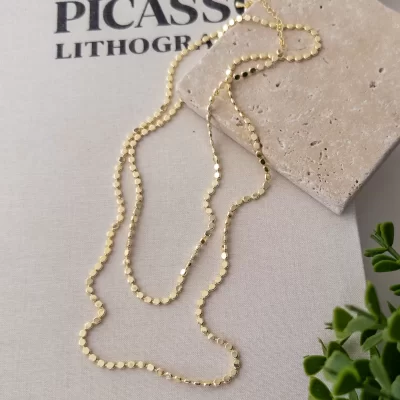 14K Gold Renk Uzun Ezme Zincir Kolye