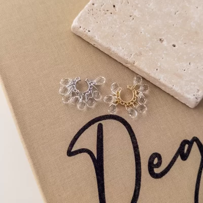 Büyük Kristal Sallantılı Halka Earcuff Küpe