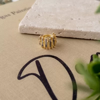 Çift Renk Zirkon Taş İşlemeli İri Boy Tasarım Earcuff Küpe