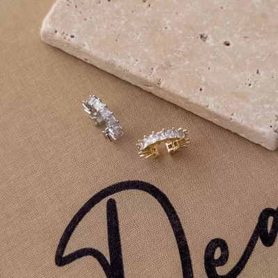 Kare Zirkon Taşlı Halka Earcuff Küpe