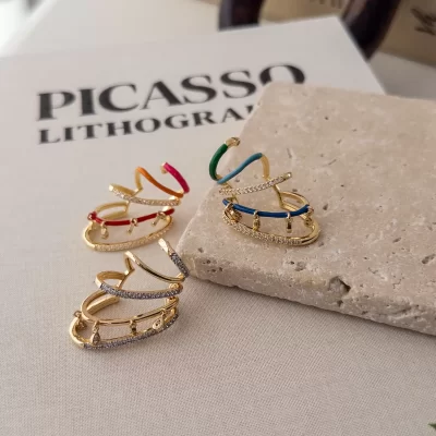 Zirkon Taşlı Çoklu duran Sıkıştırmalı Tasarım Earcuff Küpe