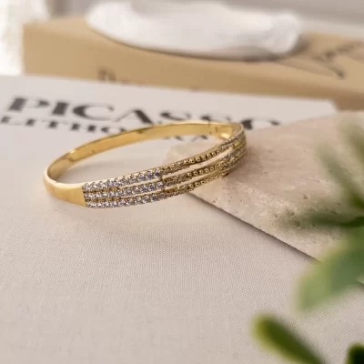 Xp 14K Gold Serisi Zirkon Taş İşlemeli Kelepçe Bileklik