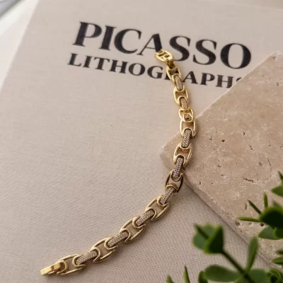 Xp 14K Gold Serisi Zirkon Taş İşlemeli Tasarım Bileklik