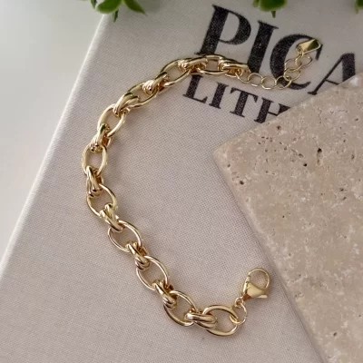 Gold Renk Kalın Halka Zincir Tarz Bileklik