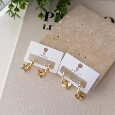 Gold Renk Taş Detaylı Lazer Kesim Figürlü Göçmen Küpe