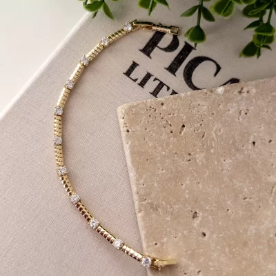 Gold Renk Tektaş Detaylı Plaka Bileklik