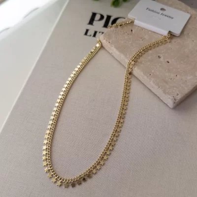 Gold Renk Yıldız Plakalı Zincir Tarz Kolye