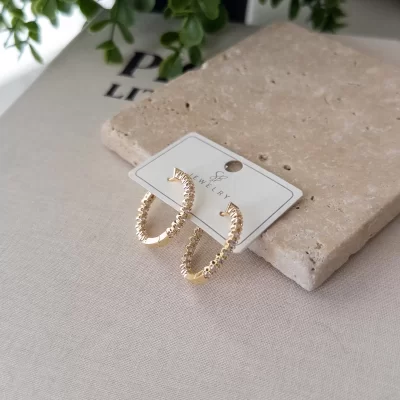 Gold Renk Zirkon Taşlı Orta Boy Halka Küpe