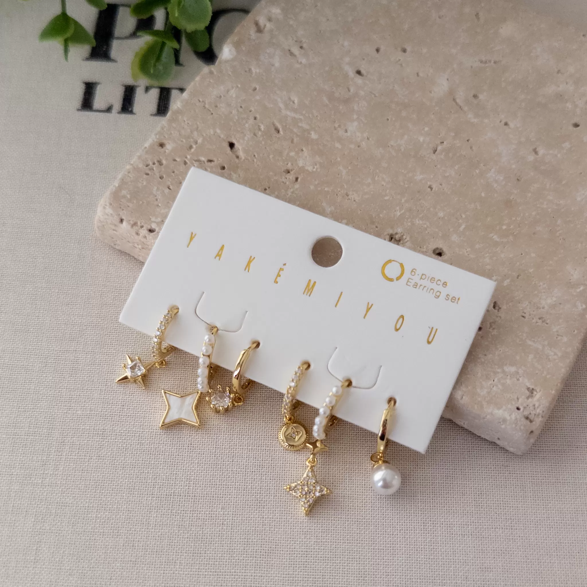 İnci Detaylı Sedef Ve Zirkon Taşlı Altılı Kombin Set Küpe