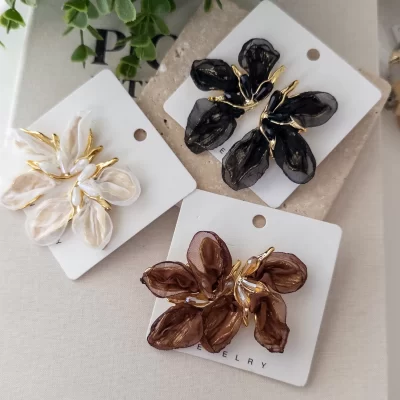 Kristal Boncuk Gold Plaka Üzerine Kumaş İşlemeli Tasarım Büyük Küpe