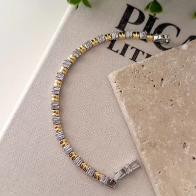 Özel Seri Çift Renk Zirkon Baget Taş Detaylı Tasarım Bileklik