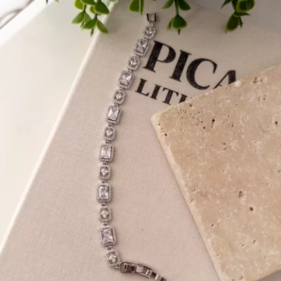 Özel Seri Zirkon Dikdörtgen Taşlı Montürlü Tasarım Bileklik