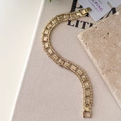 Xp Özel Seri Gold Frank Lazer Kesim İşlemeli Ortası Plakalı Tasarım Bileklik