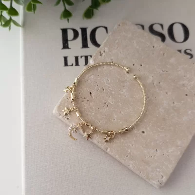 Xp Özel Seri Gold Renk Ay Ve Yıldız Figürlü Altı Açık Kelepçe Bileklik