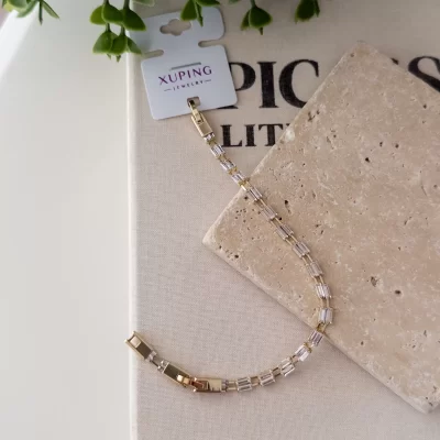 Xp Özel Seri Gold Renk Çift Sıra Baget Taşlı Zarif Bileklik