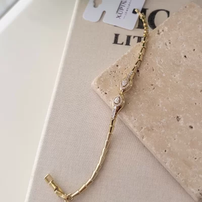 Xp Özel Seri Gold Renk Zirkon Taş İşlemeli Yılan Kafalı Tasarım Bileklik
