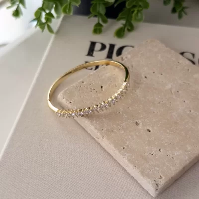 Xp Özel Seri Gold Renk Zirkon Taşlı Kelepçe Bileklik