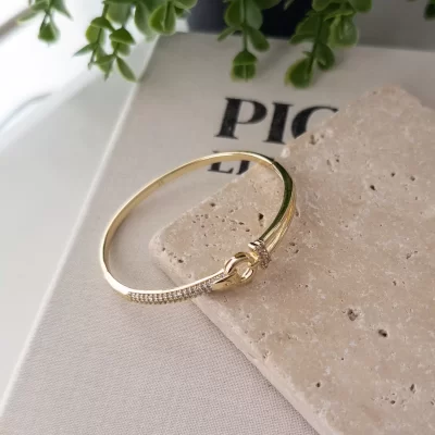 Xp Özel Seri Gold Renk Zirkon Taşlı Tasarım Zarif Kelepçe Bileklik