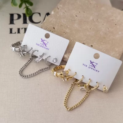 Zirkon Baget Taş Detaylı Zincir Sallantılı Tarz Altılı Kombin Set Küpe