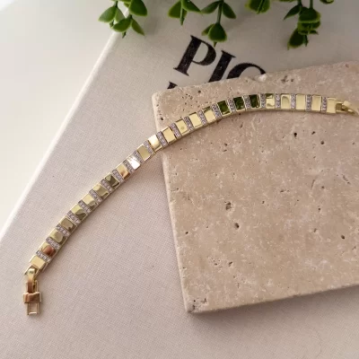 Zirkon Taş Detaylı Çift Renk Tasarım Plaka Bileklik