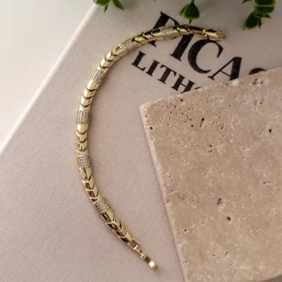 Zirkon Taş İşlemeli İri Boy Tasarım Plaka Bileklik