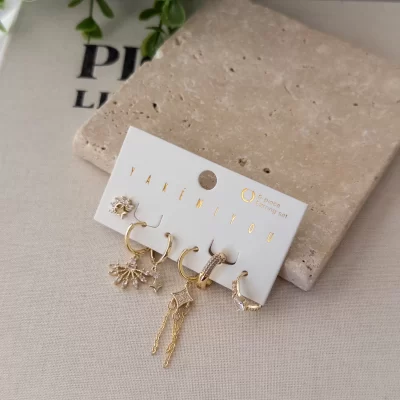 Zirkon Taşlı Zarif Altılı Kombin Set Küpe