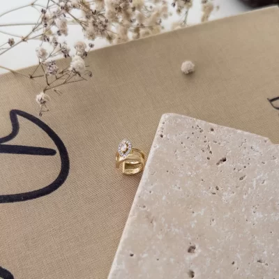 Çift Renk Tek Taş Detaylı İkili Duran Zarif Minimal Earcuff Küpe