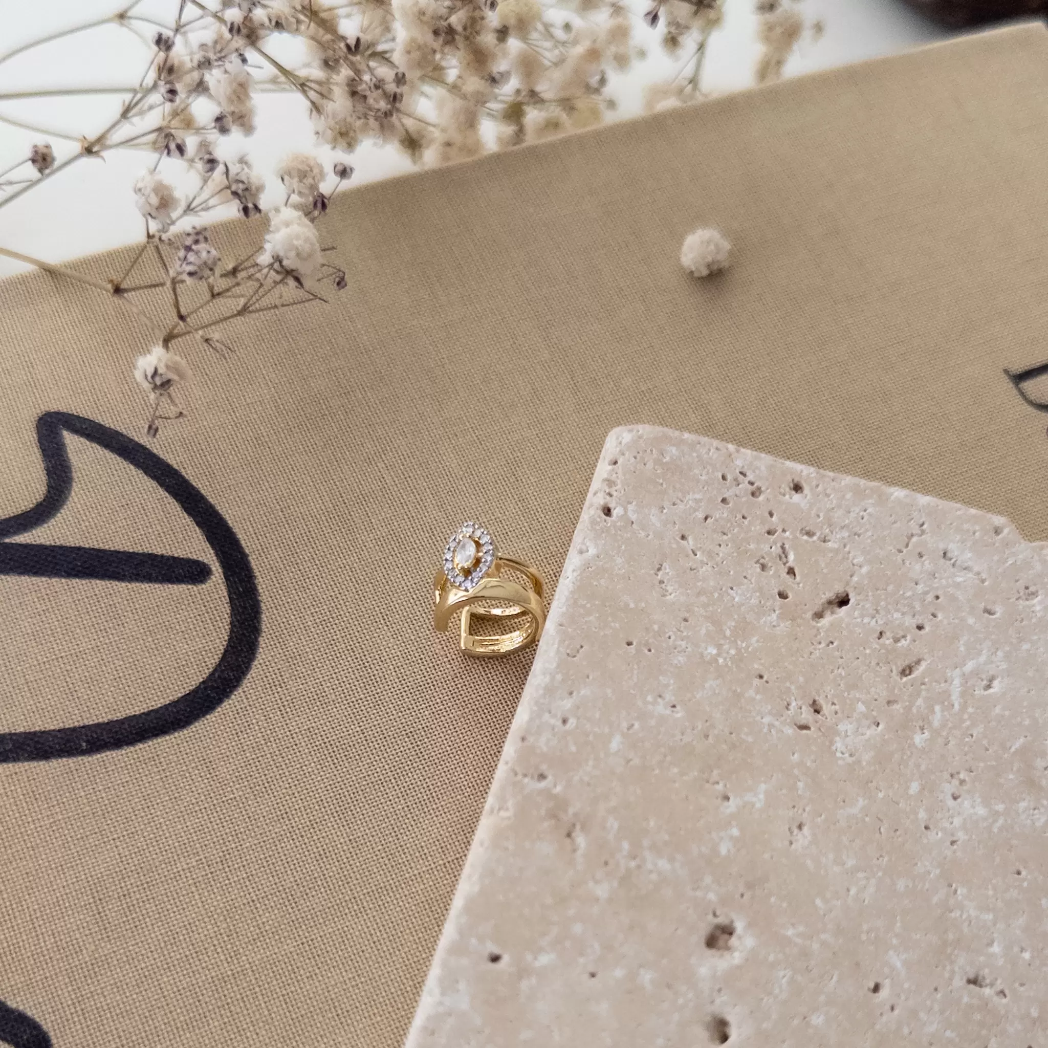 Çift Renk Tek Taş Detaylı İkili Duran Zarif Minimal Earcuff Küpe