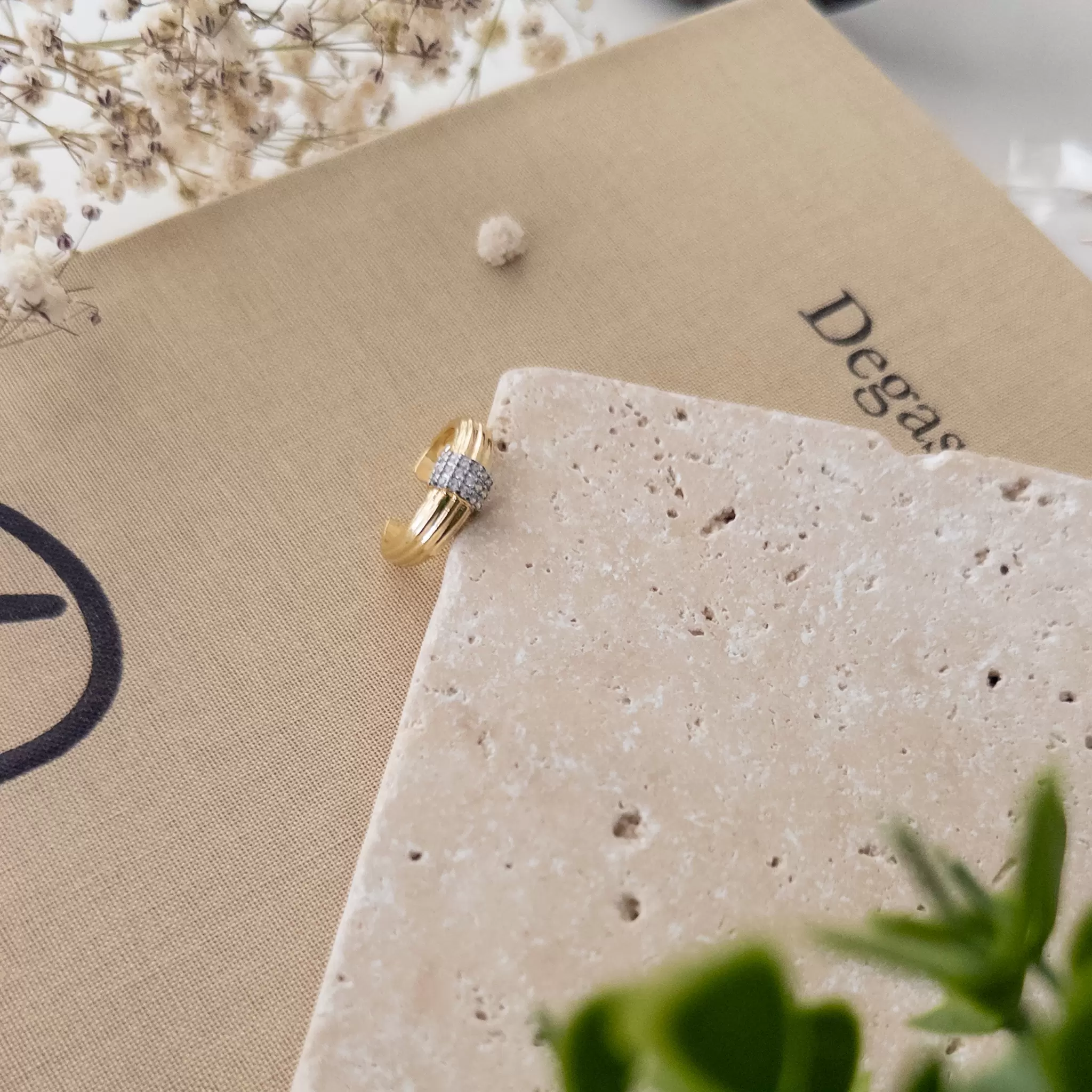 Çift Renk Zirkon Taş İşlemeli Halka Plaka Earcuff Küpe